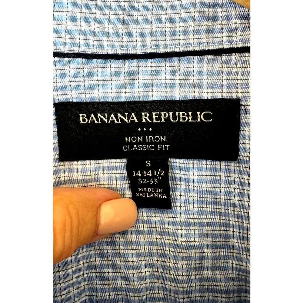 Banana Republic Button Down Shirts Mens Size Small Blue Check Non Iron Cotton